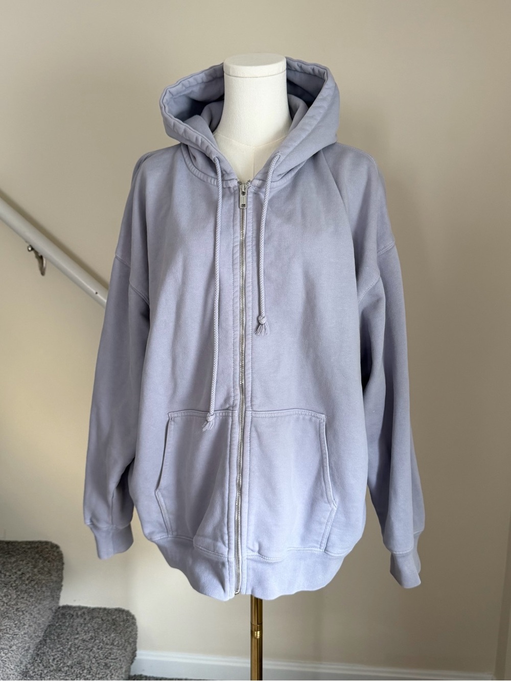 Brandy Melville Super Oversized Full Zip Hoodie Sweater in Lavender Purple